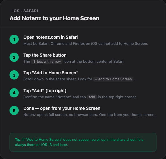 How to add Notenz to iPhone home screen